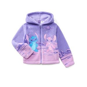 Kids Plush Hooded Jacket in Lavender and Pink